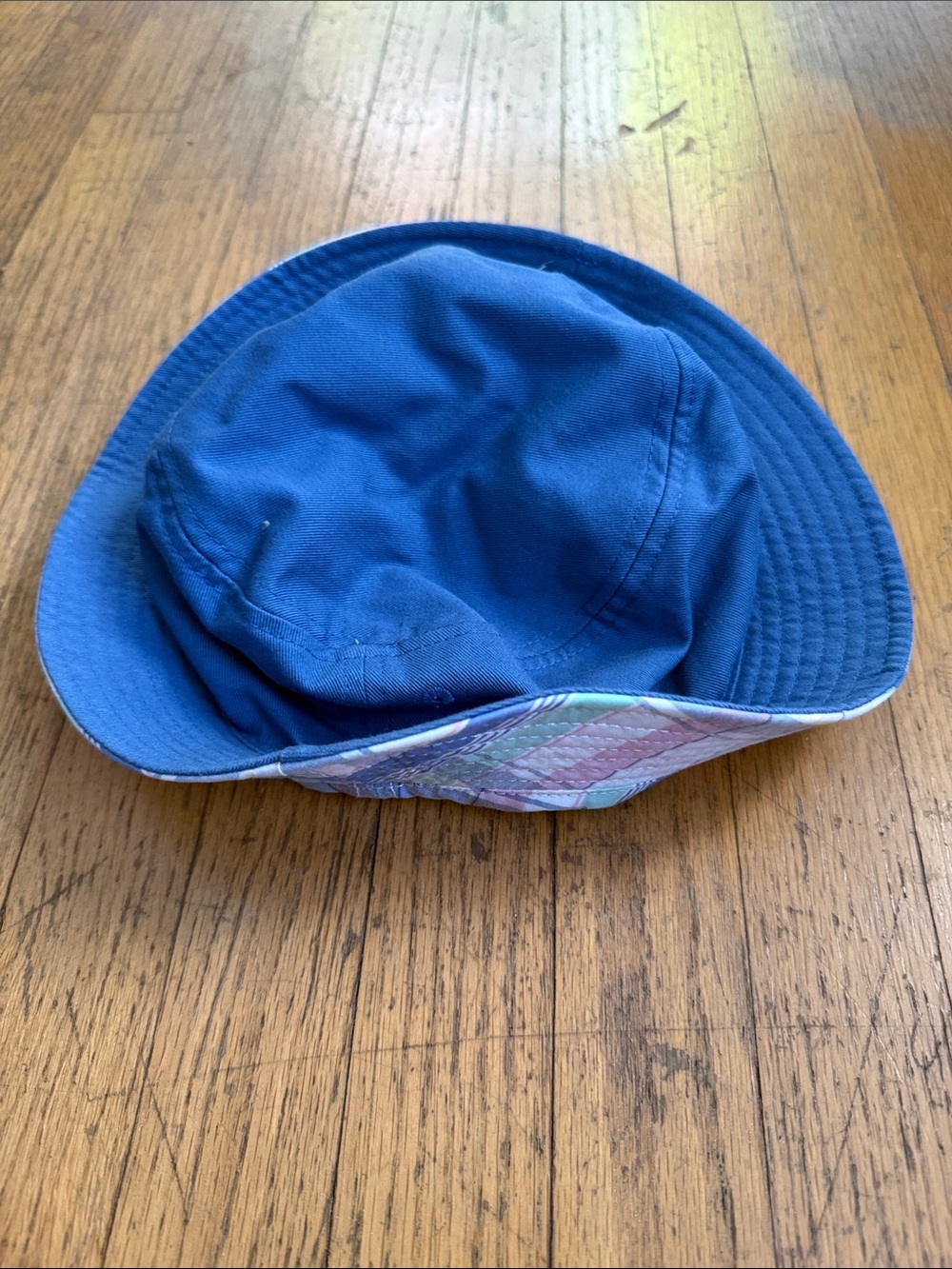 J. Crew Reversible Bucket Hat in Royal Blue with Pastel Patchwork